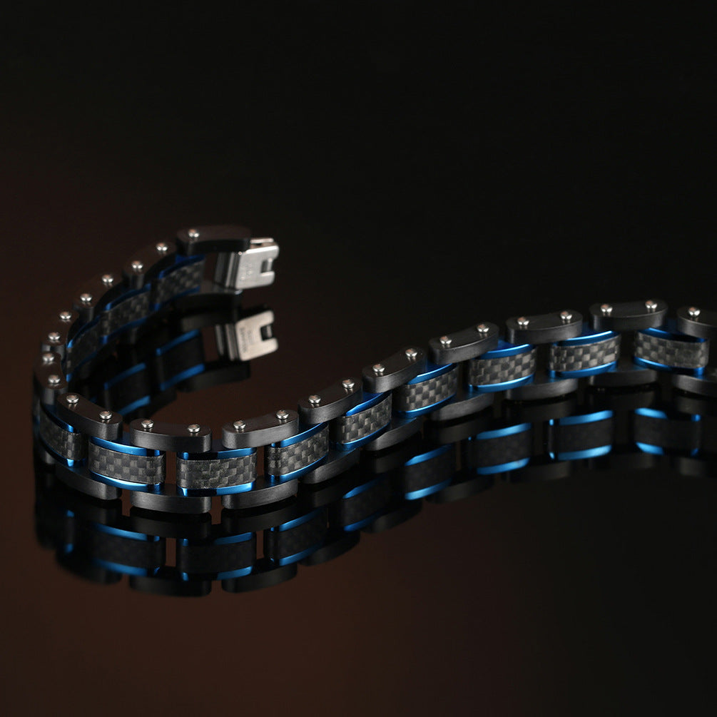 Men's Solid Carbon Fiber and Stainless Steel Square Link Bracelet