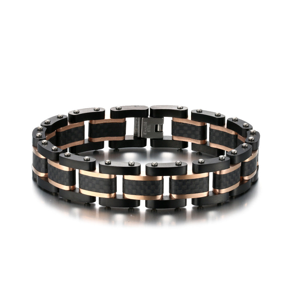 Men's Solid Carbon Fiber and Stainless Steel Square Link Bracelet