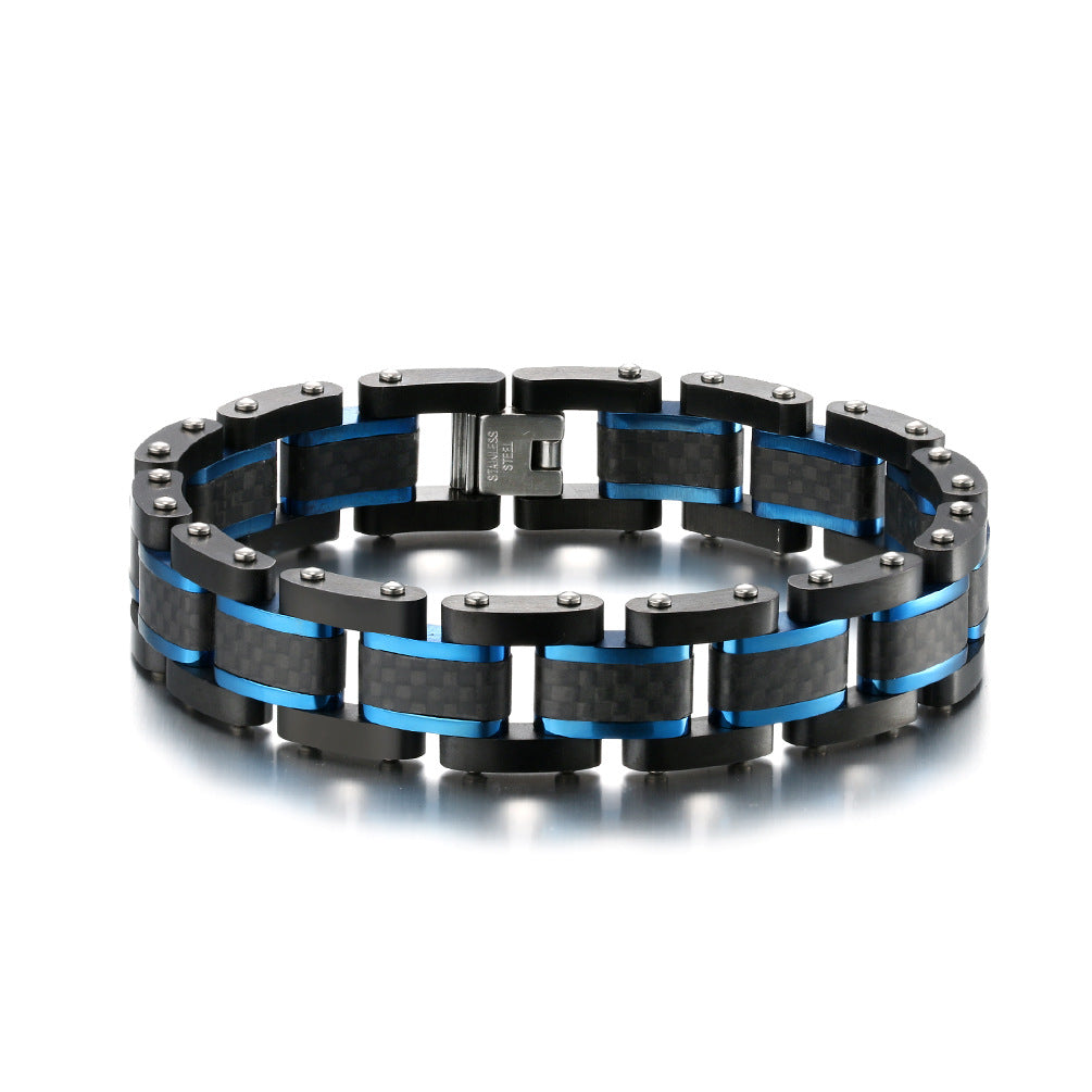 Men's Solid Carbon Fiber and Stainless Steel Square Link Bracelet
