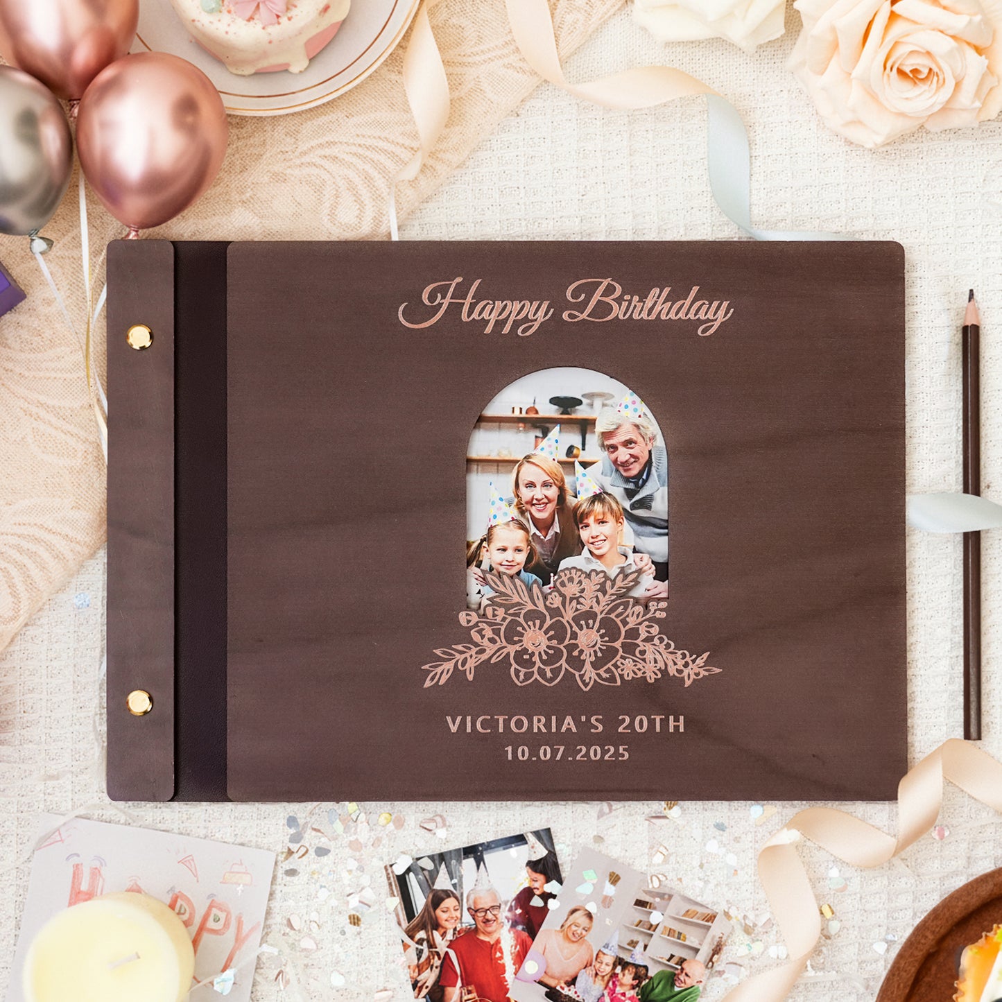 Personalized Memory Photo Album โ Floral Arch Frame