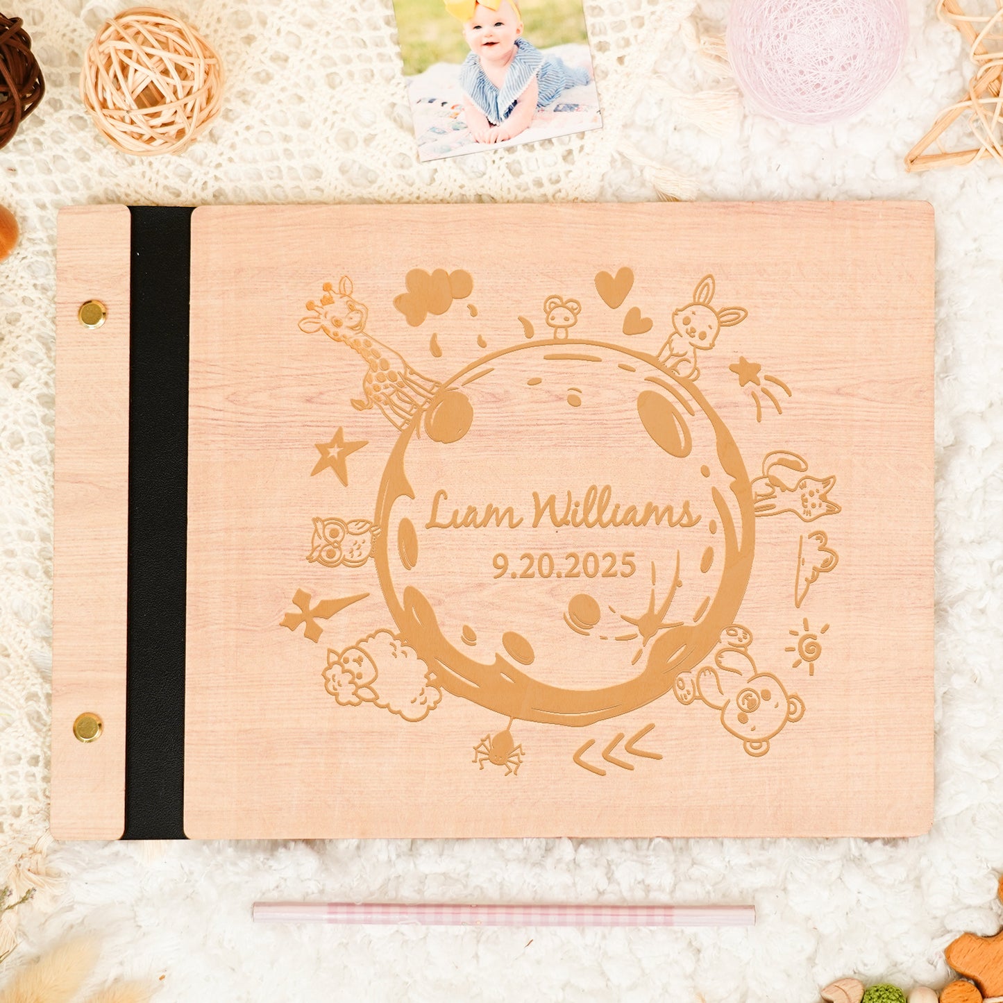 Personalized Baby Photo Album - Around the World with Animals