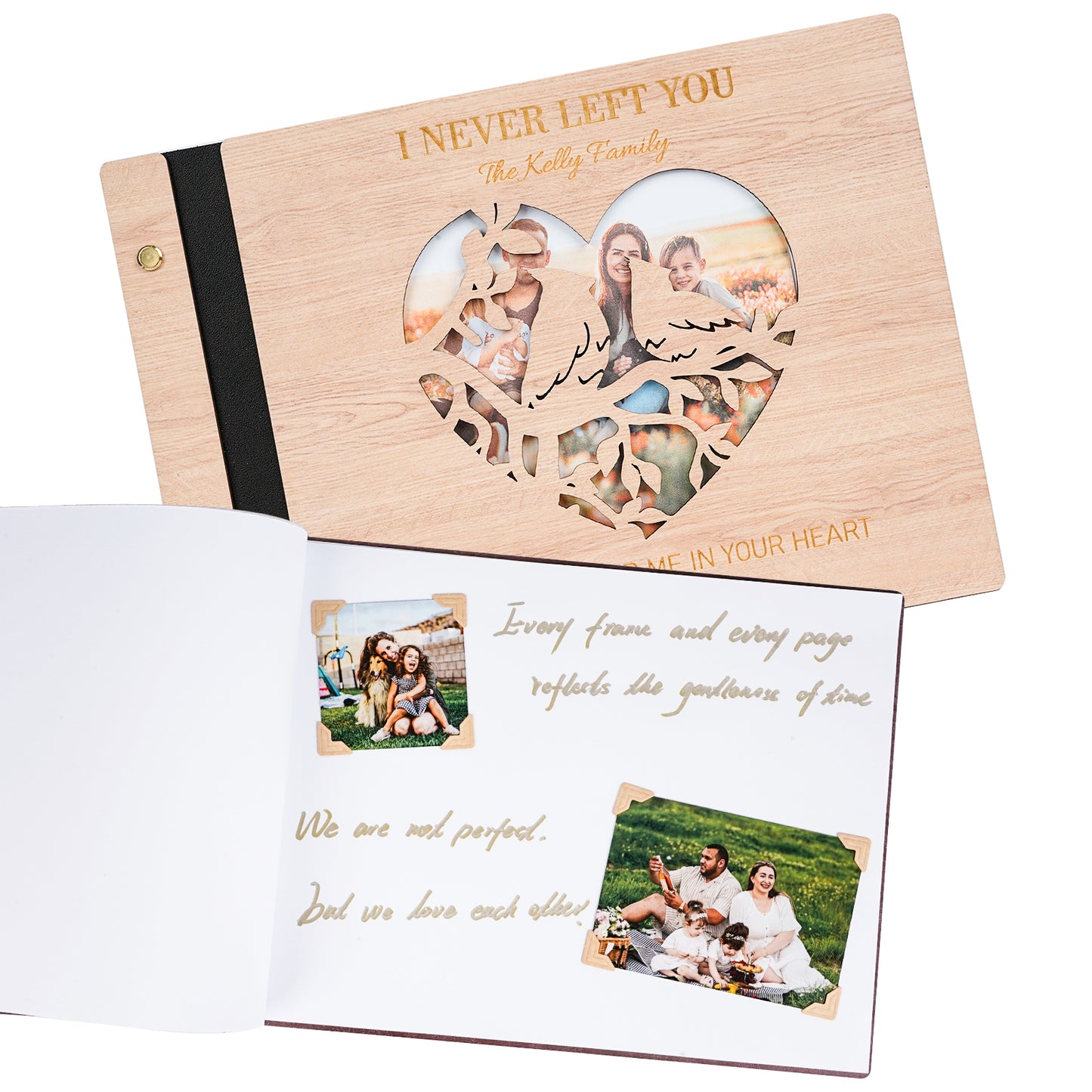 Personalized Family Photo Album – Heart Cutout Wood Cover