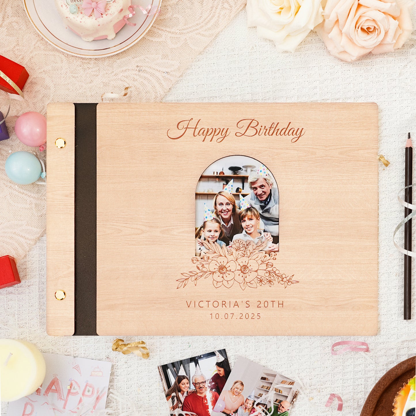 Personalized Memory Photo Album โ Floral Arch Frame