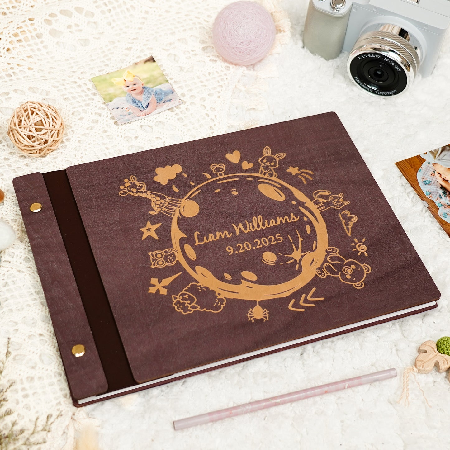 Personalized Baby Photo Album - Around the World with Animals
