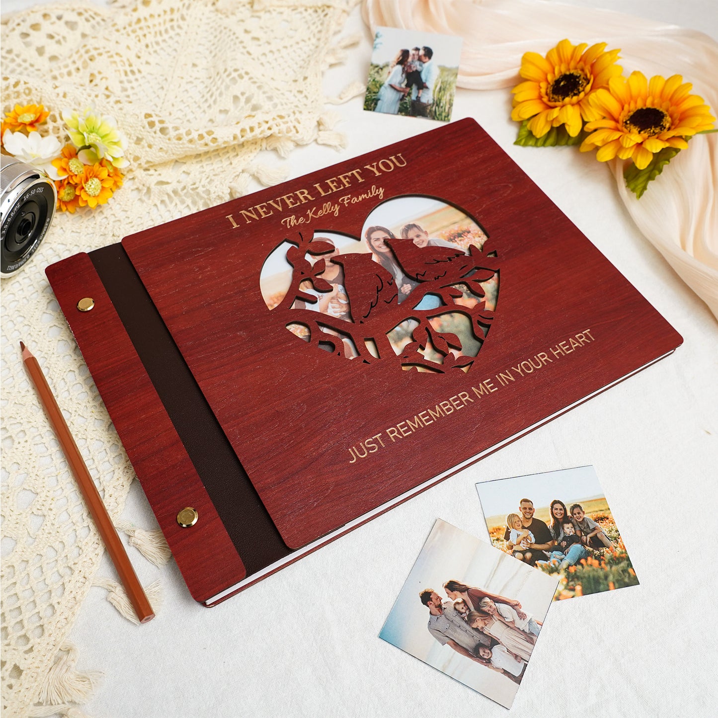 Personalized Family Photo Album – Heart Cutout Wood Cover