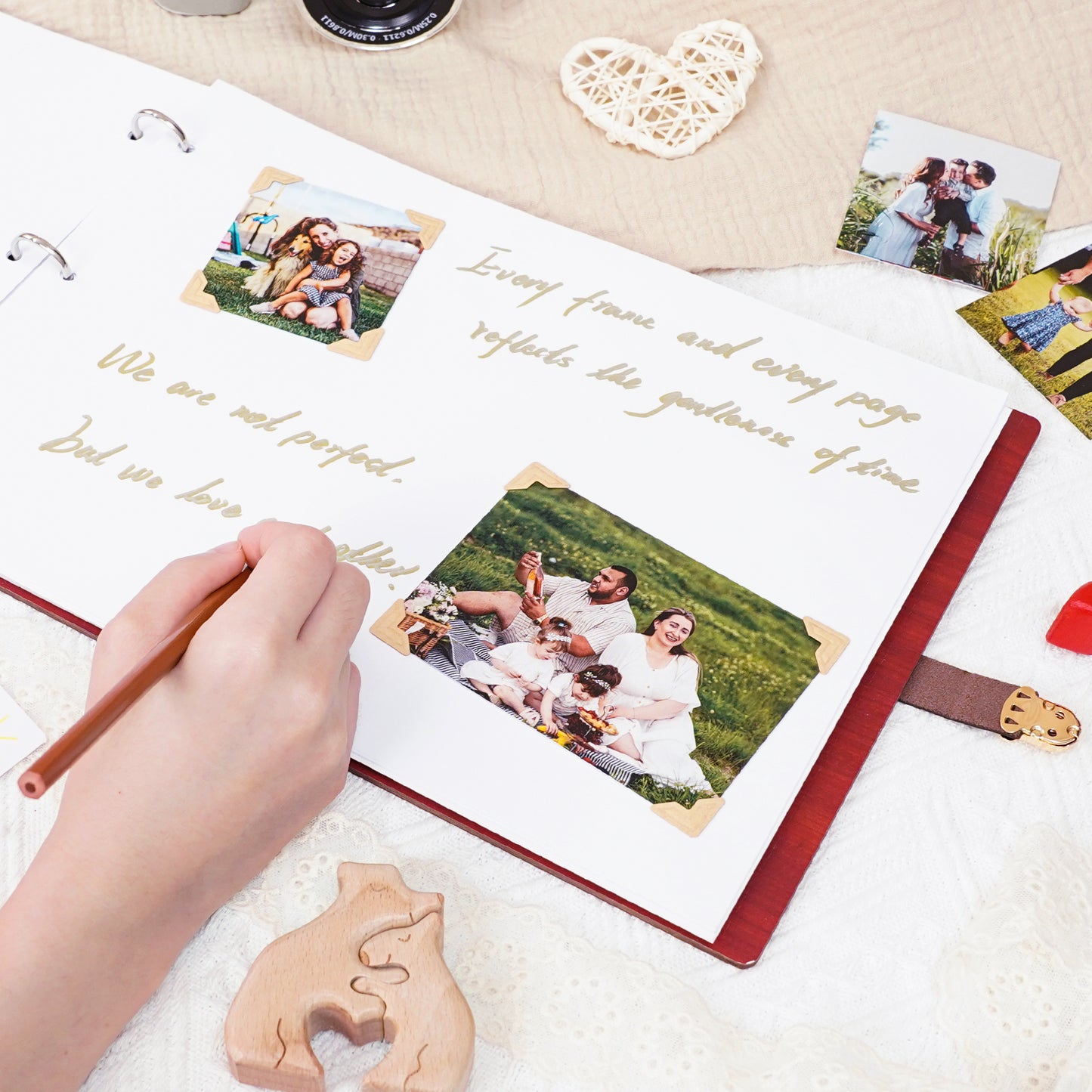 Personalized Family Photo Album โ Hummingbird & Floral Engraved Wooden Cover