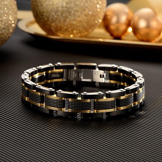 Men's Solid Carbon Fiber and Stainless Steel Square Link Bracelet