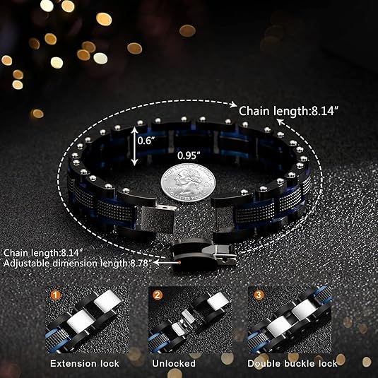 Men's Solid Carbon Fiber and Stainless Steel Square Link Bracelet