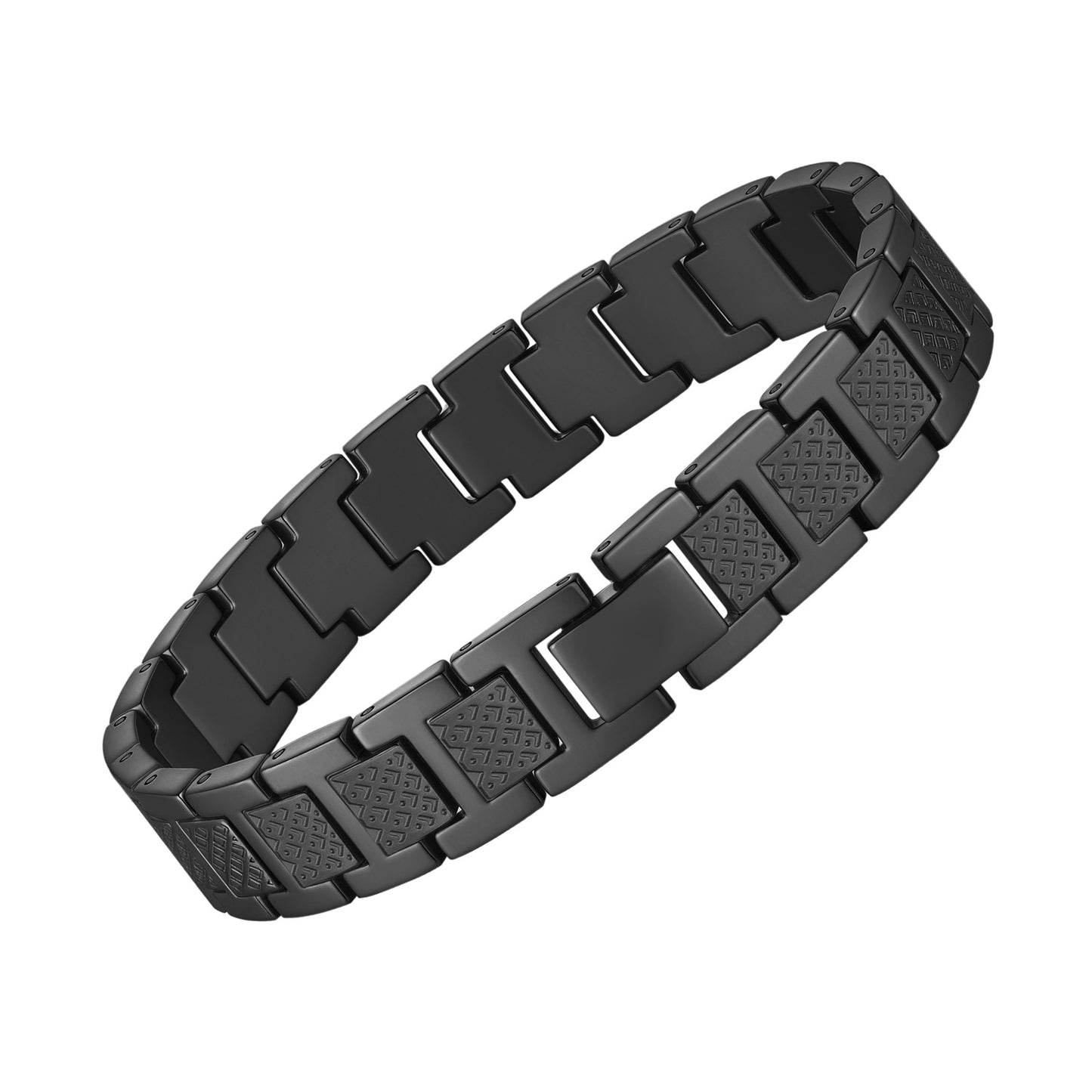 Men's Solid Carbon Fiber and Stainless Steel Square Link Bracelet