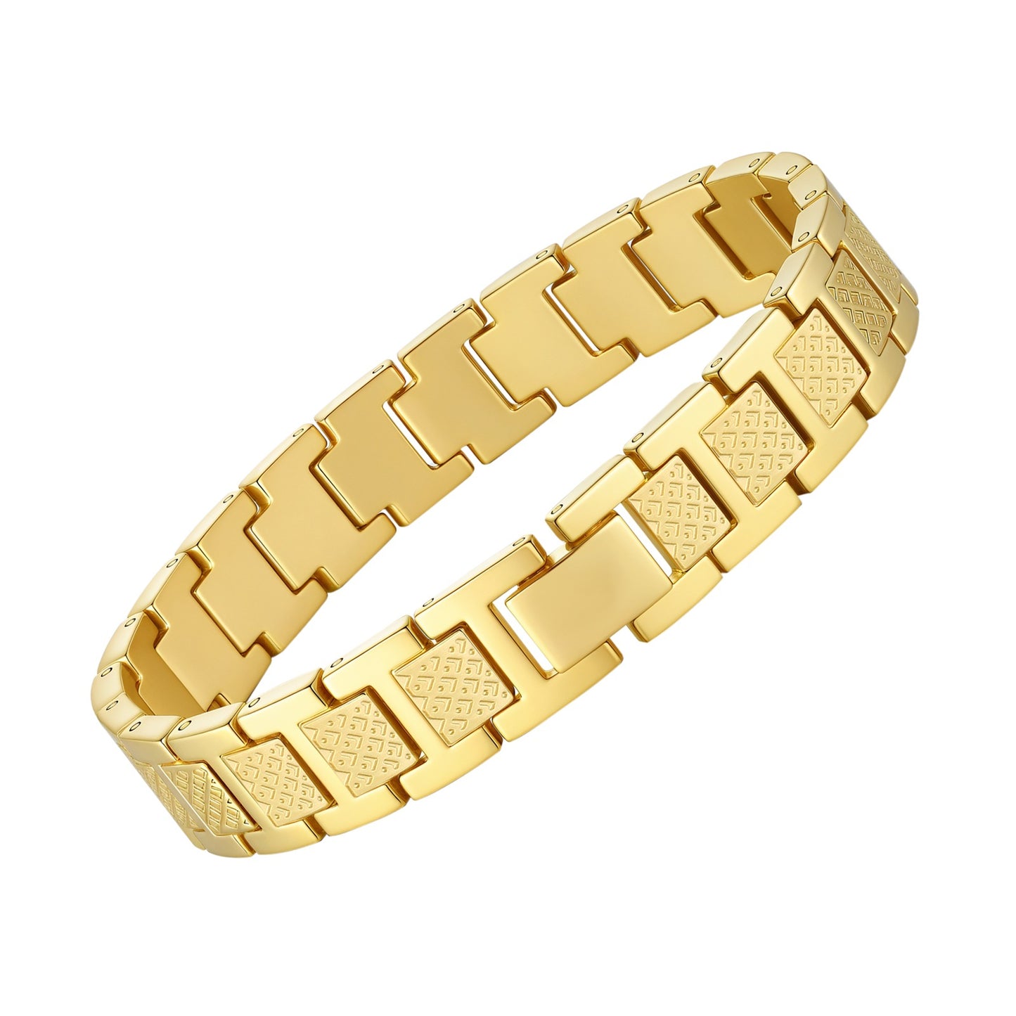 Men's Solid Carbon Fiber and Stainless Steel Square Link Bracelet