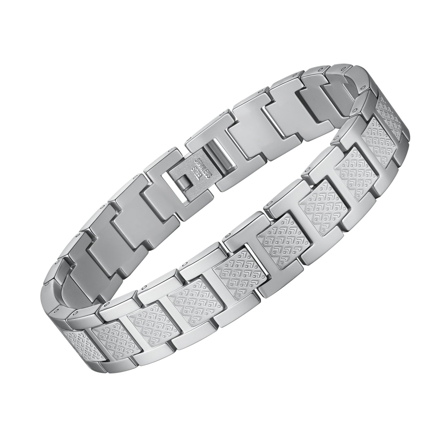 Men's Solid Carbon Fiber and Stainless Steel Square Link Bracelet