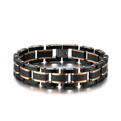 Men's Solid Carbon Fiber and Stainless Steel Square Link Bracelet