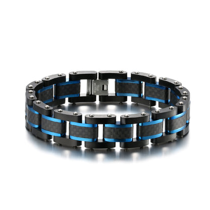 Men's Solid Carbon Fiber and Stainless Steel Square Link Bracelet