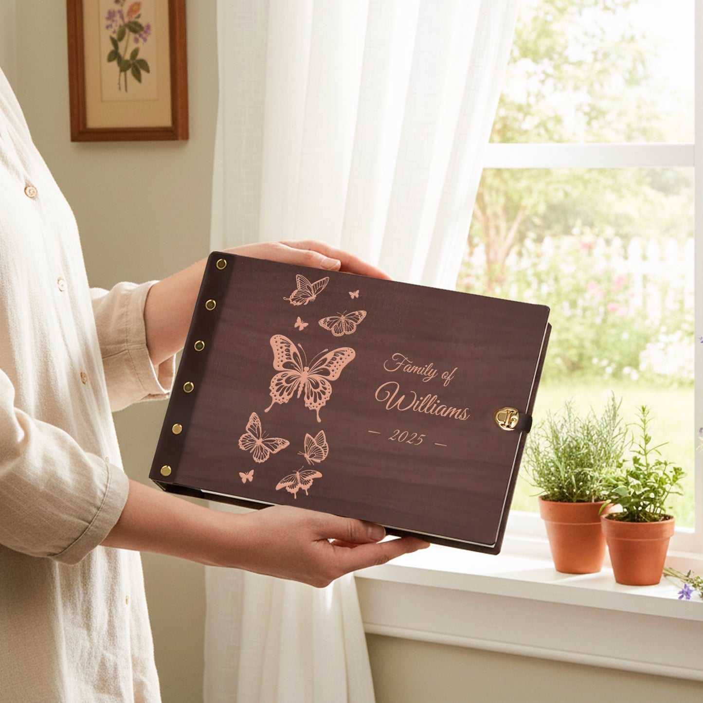 Personalized Family Photo Album – Elegant Butterfly Engraved Photo Book