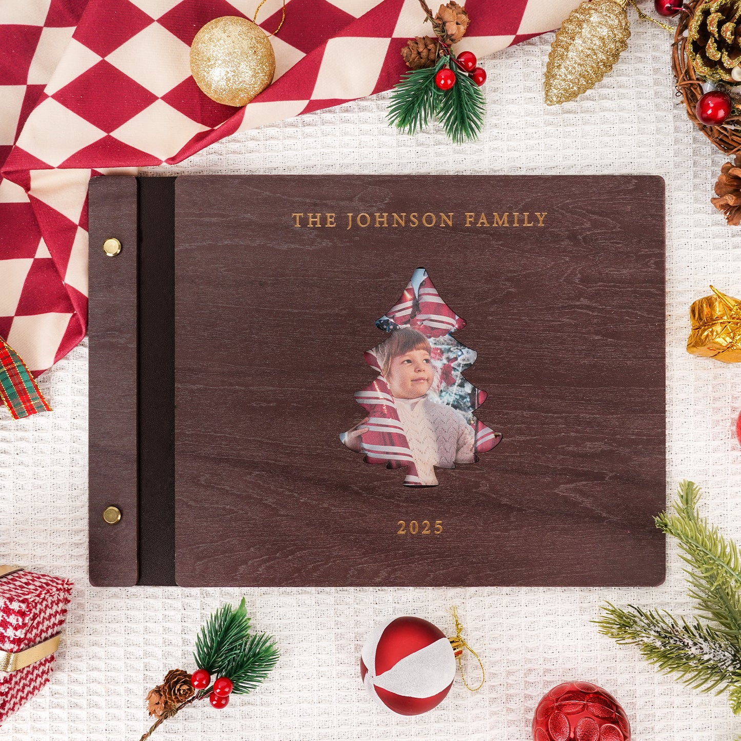 Personalized Family Photo Album – Christmas Tree Cutout Wooden Cover
