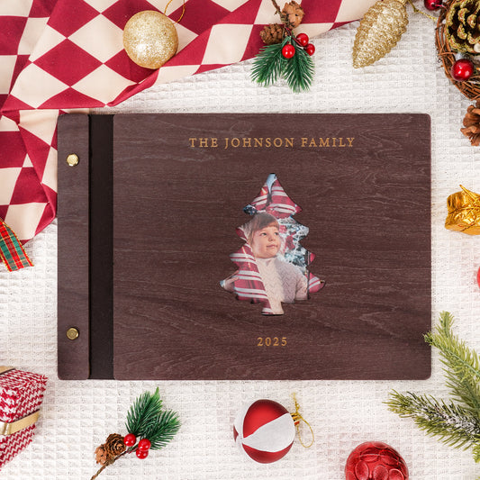 Personalized Family Photo Album – Christmas Tree Cutout Wooden Cover