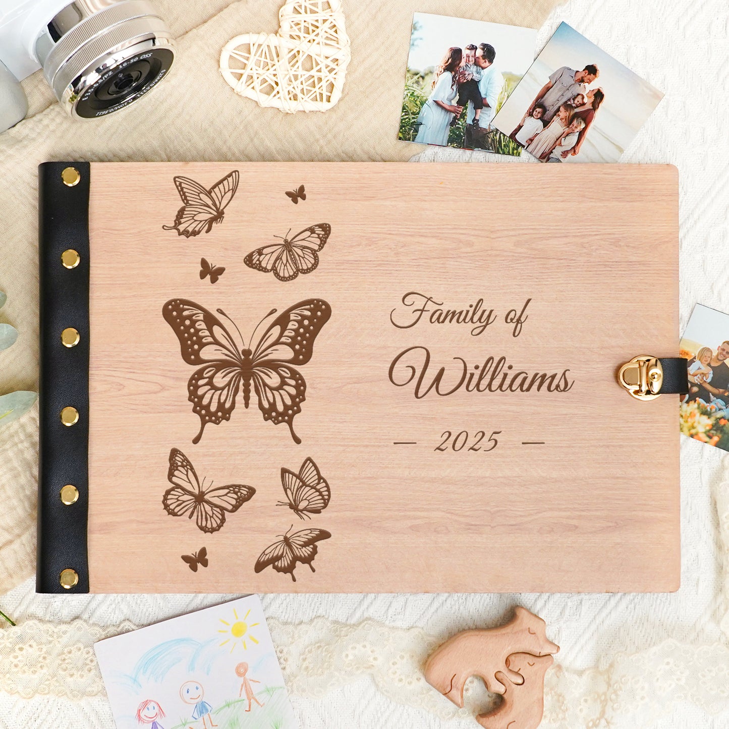 Personalized Family Photo Album – Elegant Butterfly Engraved Photo Book