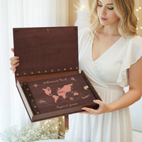 Personalized Travel Photo Album – World Map Engraved Wooden Cover