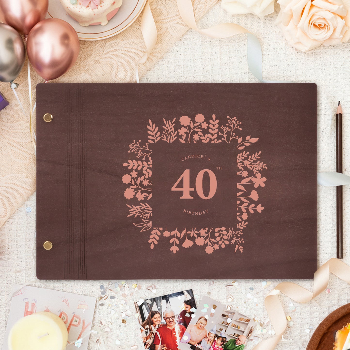 Personalized Commemorative Photo Album – Wreath-themed Milestone Birthday Commemoration