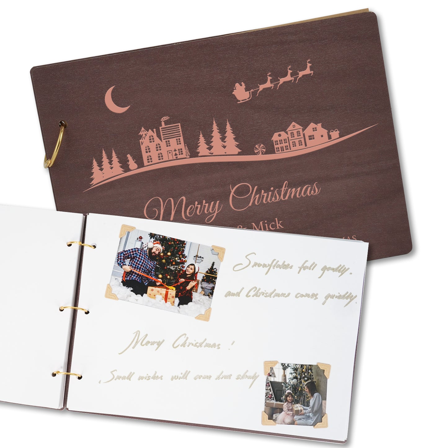 Personalized Photo Album – Christmas Village Engraved Wooden Cover