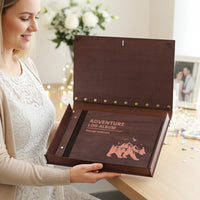 Personalized Travel Photo Album – Explorer’s Log, Mountain Bear Wooden Cover