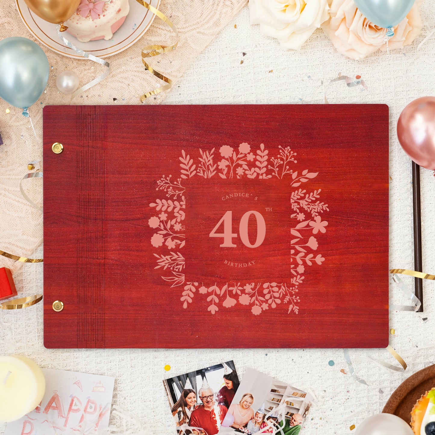 Personalized Commemorative Photo Album – Wreath-themed Milestone Birthday Commemoration