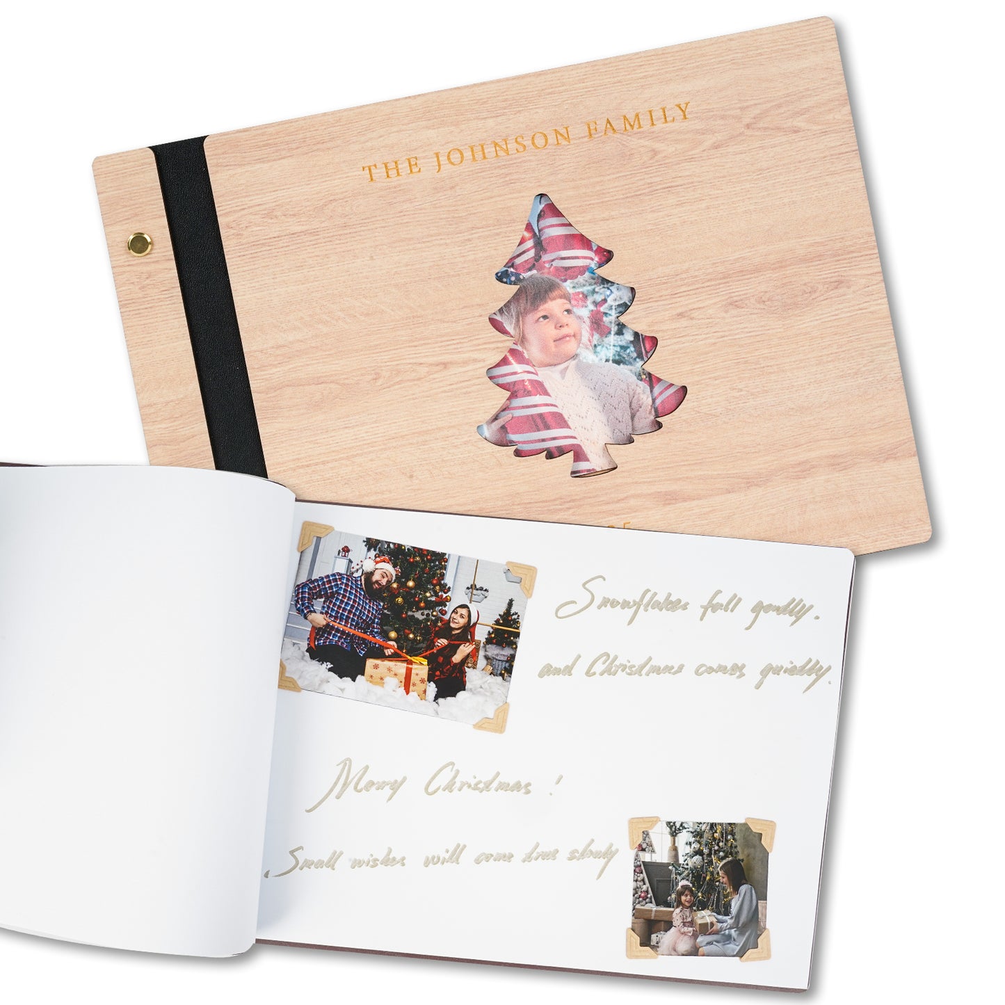 Personalized Family Photo Album – Christmas Tree Cutout Wooden Cover