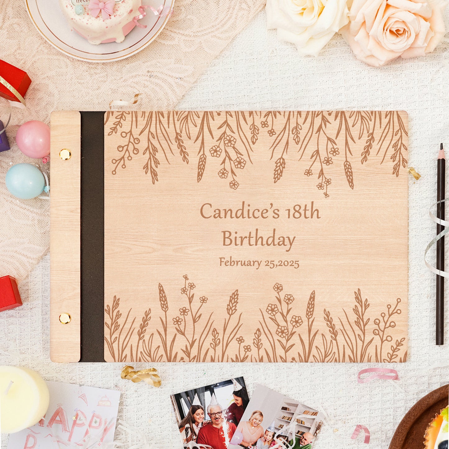 Personalized Memory Photo Album – Wildflower Border