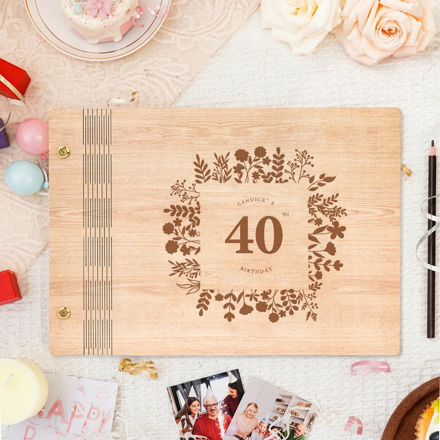 Personalized Commemorative Photo Album – Wreath-themed Milestone Birthday Commemoration