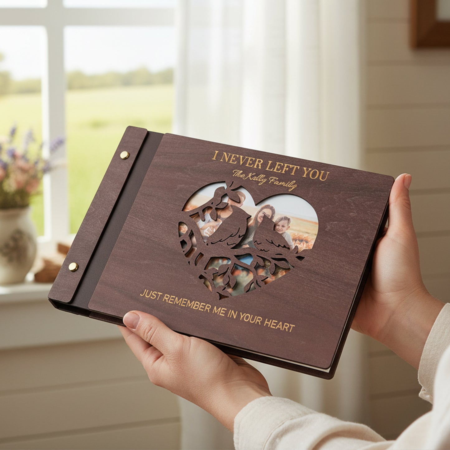 Personalized Family Photo Album – Heart Cutout Wood Cover
