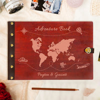 Personalized Travel Photo Album – World Map Engraved Wooden Cover