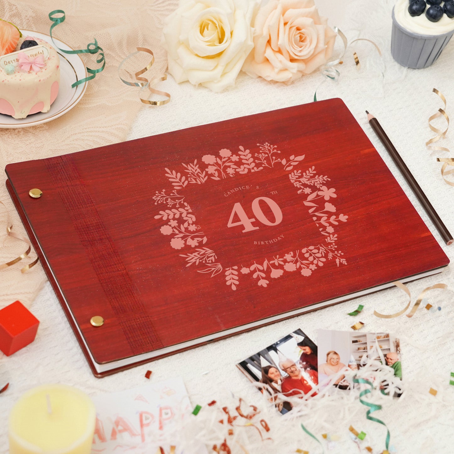 Personalized Commemorative Photo Album – Wreath-themed Milestone Birthday Commemoration