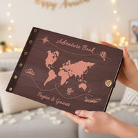 Personalized Travel Photo Album – World Map Engraved Wooden Cover