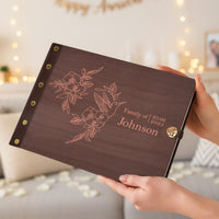 Personalized Family Photo Album – Hummingbird & Floral Engraved Wooden Cover