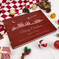 Personalized Photo Album – Christmas Village Engraved Wooden Cover