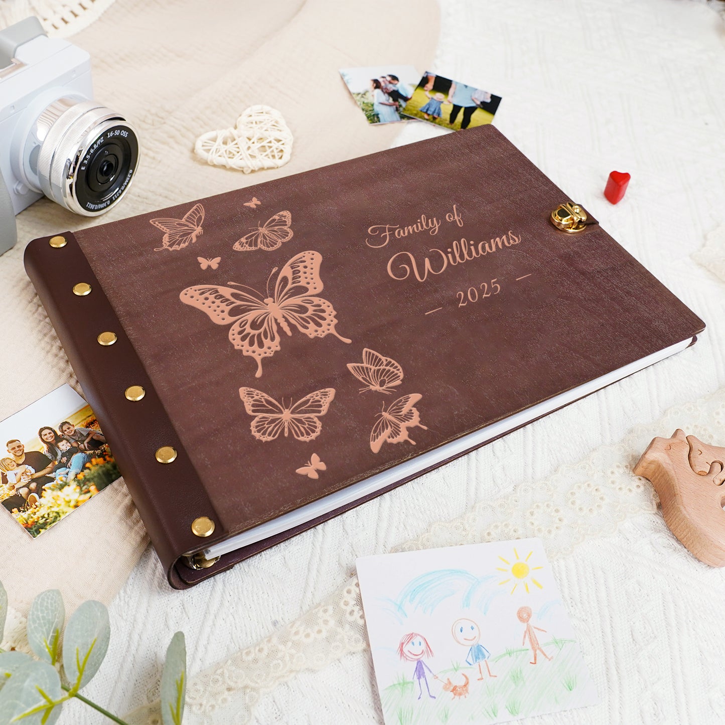 Personalized Family Photo Album – Elegant Butterfly Engraved Photo Book
