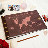 Personalized Travel Photo Album – World Map Engraved Wooden Cover