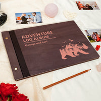 Personalized Travel Photo Album – Explorer’s Log, Mountain Bear Wooden Cover