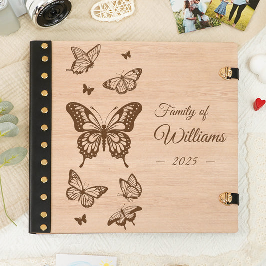 Personalized Family Photo Album – Elegant Butterfly Engraved Photo Book