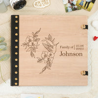 Personalized Family Photo Album – Hummingbird & Floral Engraved Wooden Cover