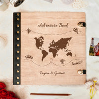 Personalized Travel Photo Album – World Map Engraved Wooden Cover