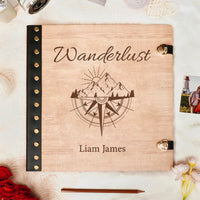 personalized Travel Photo Album – Wanderlust Compass Wooden Cover