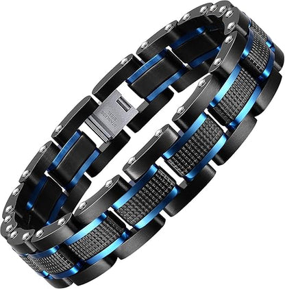 Men's Solid Carbon Fiber and Stainless Steel Square Link Bracelet