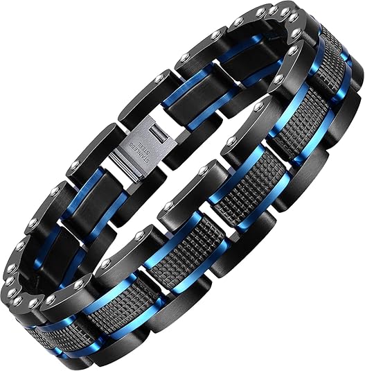 Men's Solid Carbon Fiber and Stainless Steel Square Link Bracelet