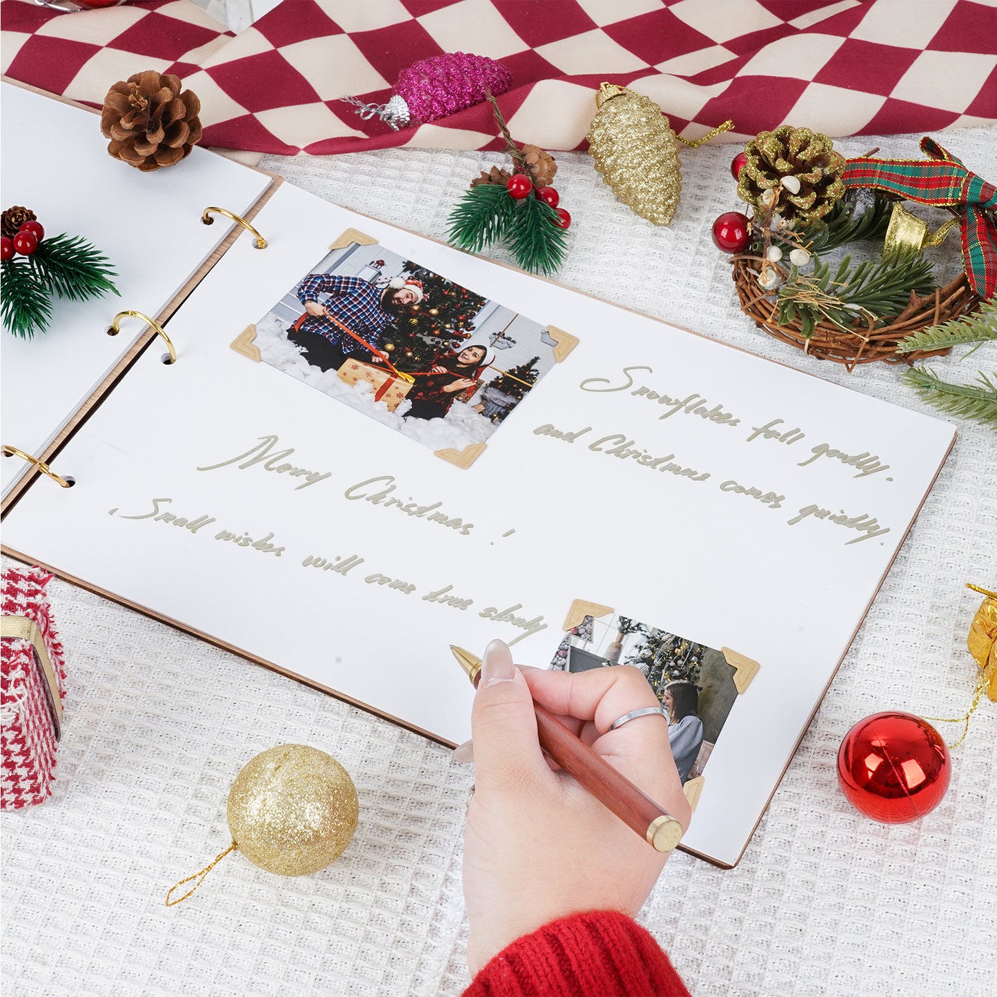 Personalized Photo Album – Christmas Village Engraved Wooden Cover