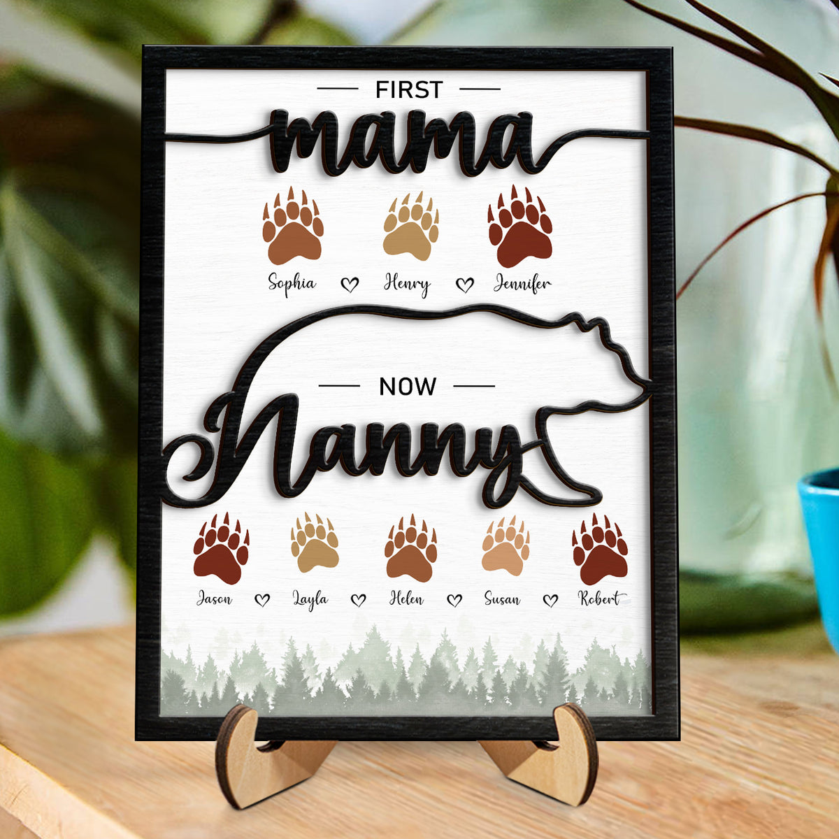 Bear Mama Nanny - First Mama Now Grandma - Personalized 2-Layered Wooden Plaque