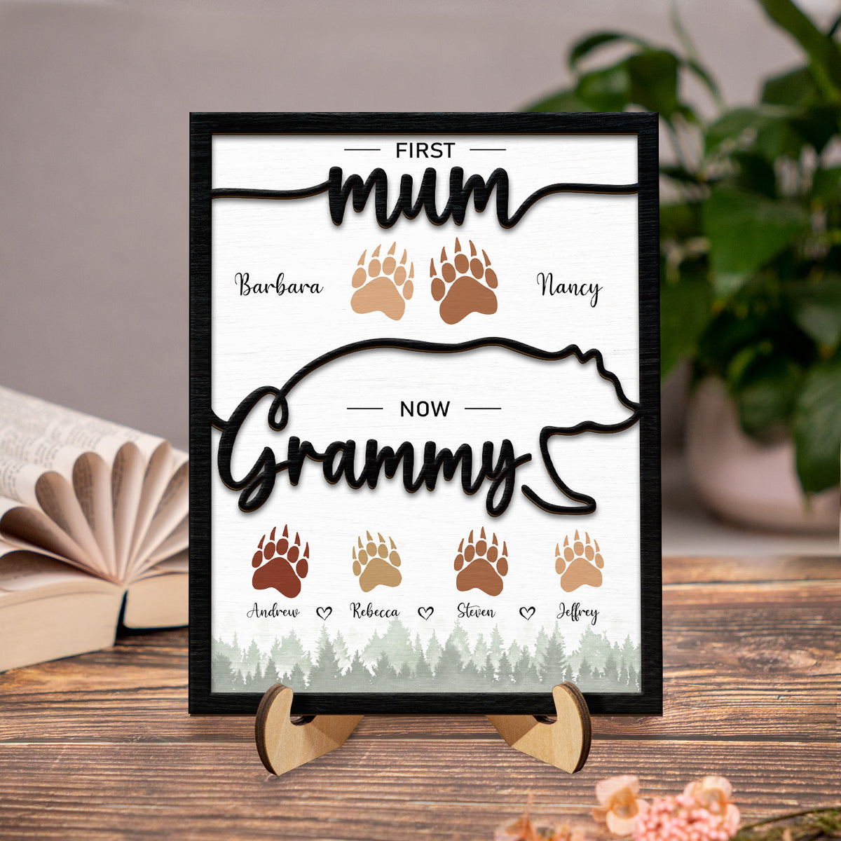 Bear Mama Nanny - First Mama Now Grandma - Personalized 2-Layered Wooden Plaque