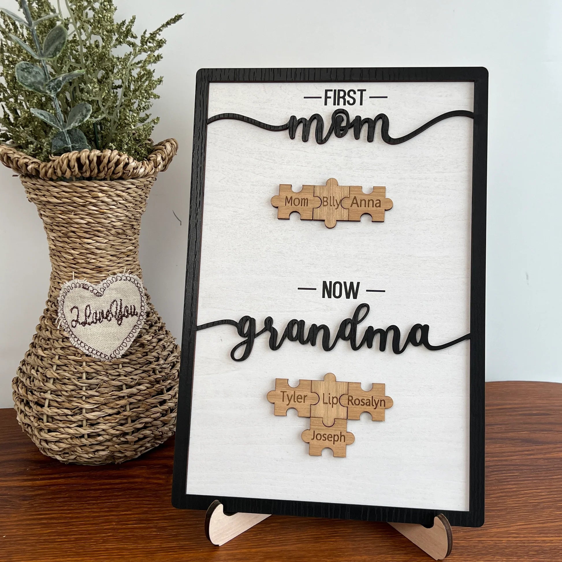 "First mom Now grandma" Puzzles Pieces Name Sign Personalized