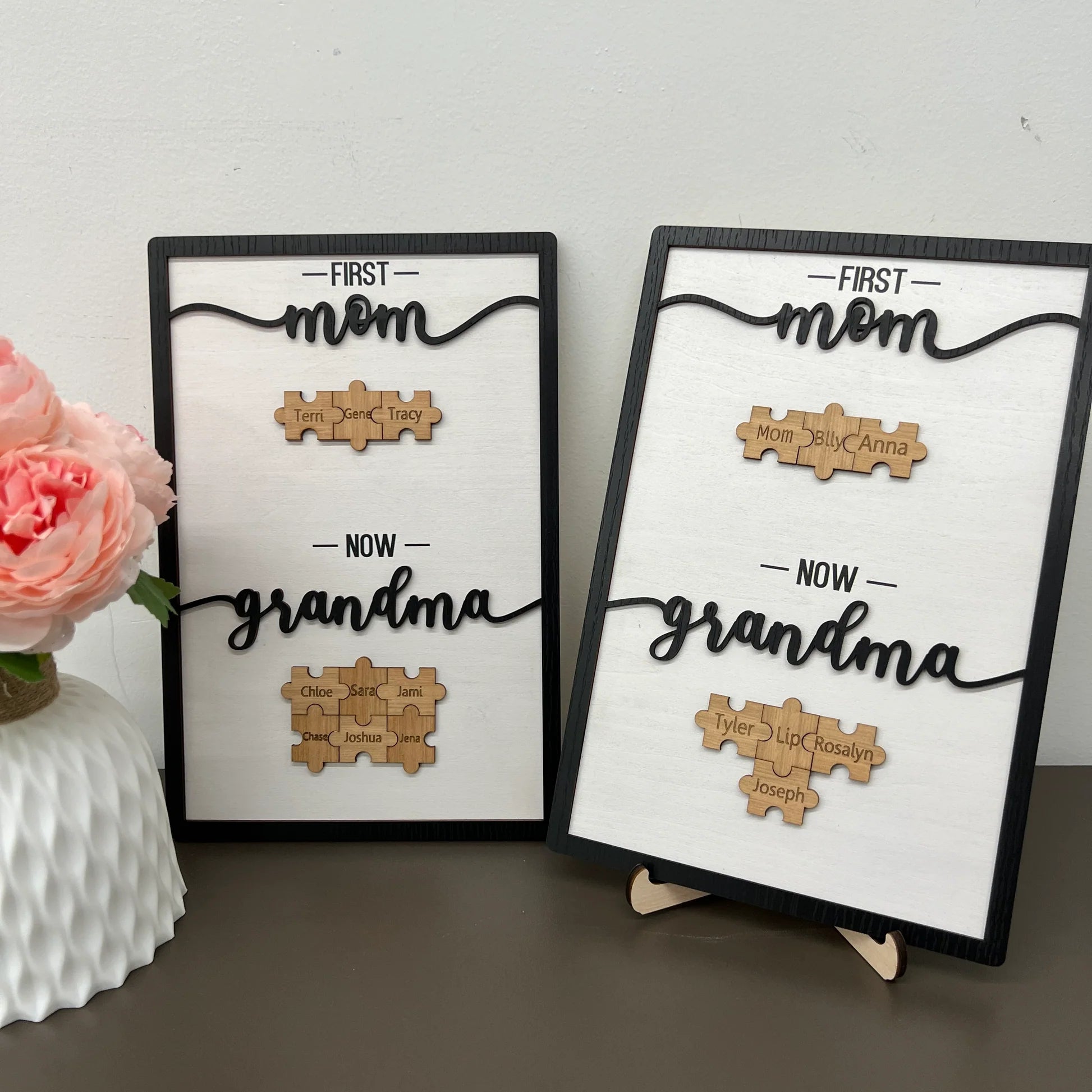 "First mom Now grandma" Puzzles Pieces Name Sign Personalized