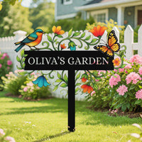 Personalized Garden Sign with Stake – Custom Name Floral Yard Decor